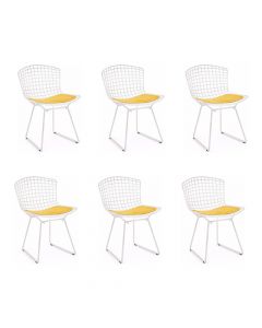 Kit 6 Cadeiras Bertoia Branca Com Assento Amarelo