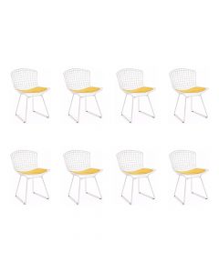 Kit 8 Cadeiras Bertoia Branca Com Assento Amarelo