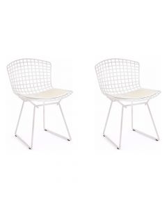 Kit 2 Cadeiras Bertoia Branca Com Assento Branco