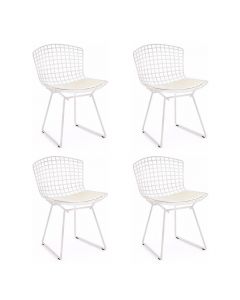 Kit 4 Cadeiras Bertoia Branca Com Assento Branco