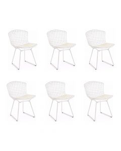 Kit 6 Cadeiras Bertoia Branca Com Assento Branco