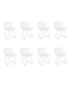 Kit 8 Cadeiras Bertoia Branca Com Assento Branco