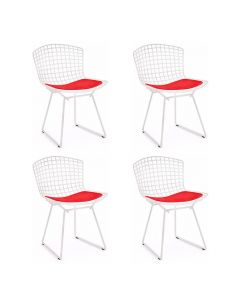 Kit 4 Cadeiras Bertoia Branca Com Assento Vermelho