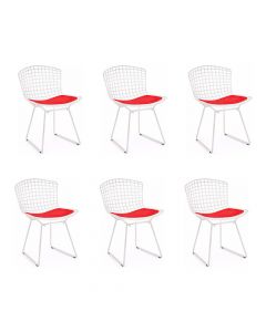 Kit 6 Cadeiras Bertoia Branca Com Assento Vermelho