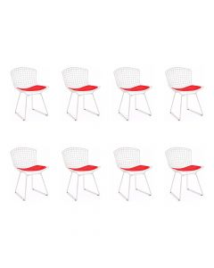 Kit 8 Cadeiras Bertoia Branca Com Assento Vermelho