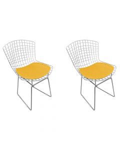 Kit 2 Cadeiras Bertoia Cromada Com Assento Sintético Amarelo