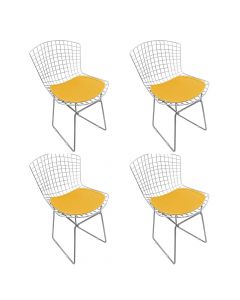 Kit 4 Cadeiras Bertoia Cromada Com Assento Sintético Amarelo