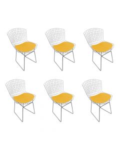 Kit 6 Cadeiras Bertoia Cromada Com Assento Sintético Amarelo