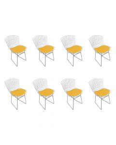 Kit 8 Cadeiras Bertoia Cromada Com Assento Sintético Amarelo