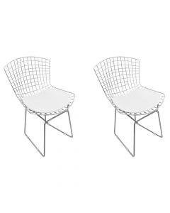 Kit 2 Cadeiras Bertoia Cromada Com Assento Sintético Branco