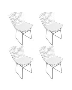 Kit 4 Cadeiras Bertoia Cromada Com Assento Sintético Branco