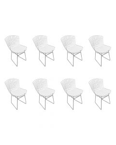 Kit 8 Cadeiras Bertoia Cromada Com Assento Sintético Branco