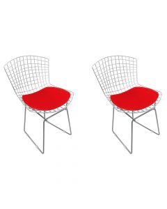 Kit 2 Cadeiras Bertoia Cromada Com Assento Sintético Vermelho