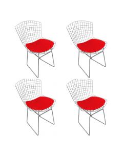 Kit 4 Cadeiras Bertoia Cromada Com Assento Sintético Vermelho