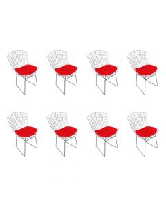 Kit 8 Cadeiras Bertoia Cromada Com Assento Sintético Vermelho