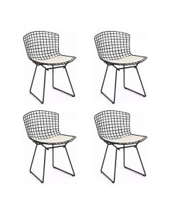 Kit 4 Cadeiras Bertoia Preta Com Assento Branco