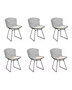 Kit 6 Cadeiras Bertoia Preta Com Assento Branco