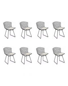 Kit 8 Cadeiras Bertoia Preta Com Assento Branco