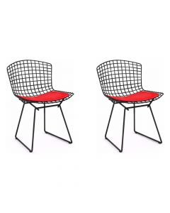 Kit 2 Cadeiras Bertoia Preta Com Assento Vermelho