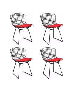 Kit 4 Cadeiras Bertoia Preta Com Assento Vermelho