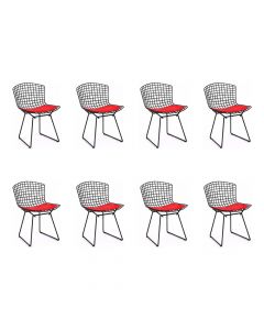 Kit 8 Cadeiras Bertoia Preta Com Assento Vermelho