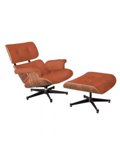 Poltrona Charles Eames Com Puff Couro Natural Caramelo