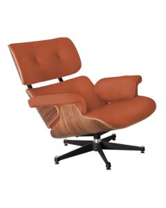 Poltrona Charles Eames Sem Puff Couro Natural Caramelo