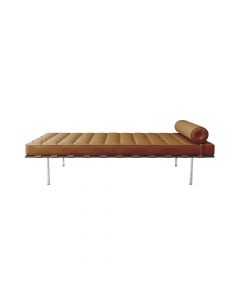 Couch Barcelona Cromado Em Couro Natural Caramelo