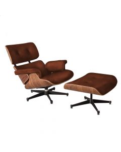 Poltrona Charles Eames Com Puff Couro Natural Marrom