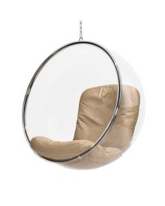 Poltrona Bubble Chair Acrilico Com Estofado Couro Natural - Bege