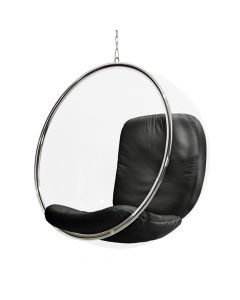 Poltrona Bubble Chair Acrilico Com Estofado Couro Natural - Preto