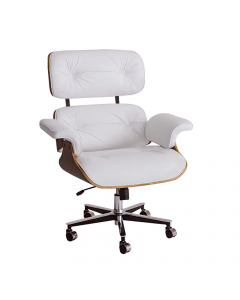 Poltrona Charles Eames Office Exec Couro Natural Branco