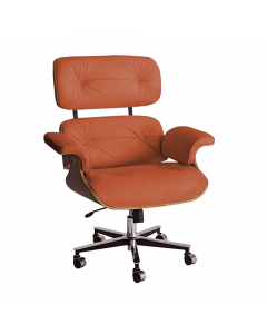 Poltrona Charles Eames Office Exec Couro Natural Caramelo