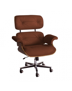 Poltrona Charles Eames Office Exec Couro Natural Marrom