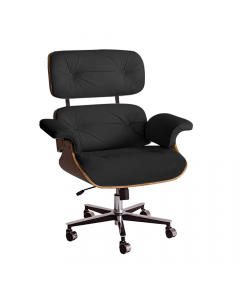 Poltrona Charles Eames Office Exec Couro Natural Preto