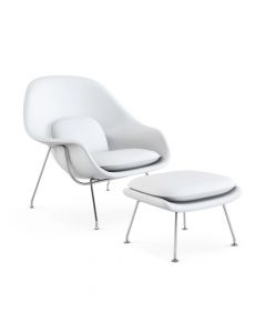 Poltrona Womb Chair Com Puff Cromada Sintético Branco