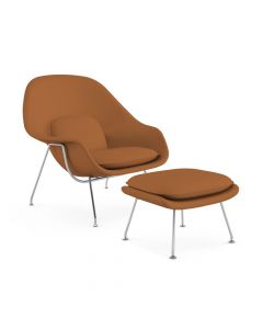 Poltrona Womb Chair Com Puff Cromada Sintético Caramelo