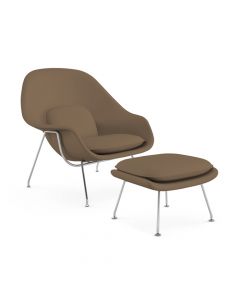 Poltrona Womb Chair Com Puff Cromada Sintético Marrom