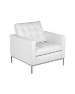 Poltrona Florence Knoll Cromado Em Couro Natural Branco