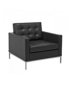 Poltrona Florence Knoll Cromado Em Sintético Preto