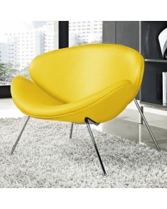 Poltrona Trevo Couro Sintético Amarelo Base Cromada