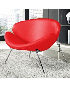 Poltrona Trevo Couro Sintético Vermelho Base Inox