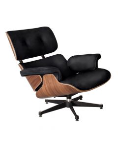 Poltrona Charles Eames Sem Puff Couro Natural Preto