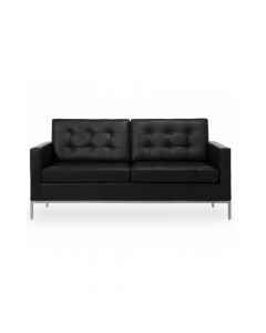 Sofá Florence Knoll 2 Lugares Inox Em Couro Natural Preto