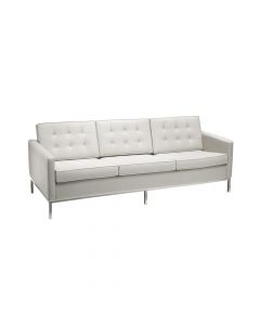 Sofá Florence Knoll 3 Lugares Inox Em Couro Natural Branco