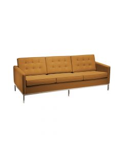 Sofá Florence Knoll 3 Lugares Inox Em Couro Natural Caramelo