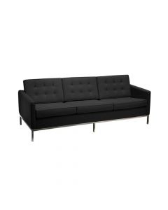 Sofá Florence Knoll 3 Lugares Cromado Em Couro Natural Preto