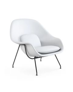 Poltrona Womb Chair Sem Puff Base Preta Sintético Branco