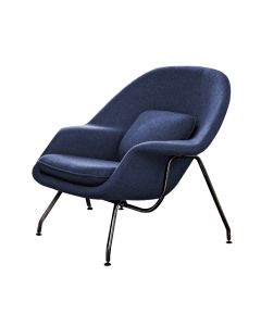 Poltrona Womb Chair Sem Puff Base Preta Linho Azul