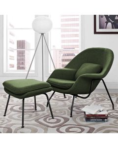 Poltrona Womb Chair Com Puff Base Preta Linho Verde